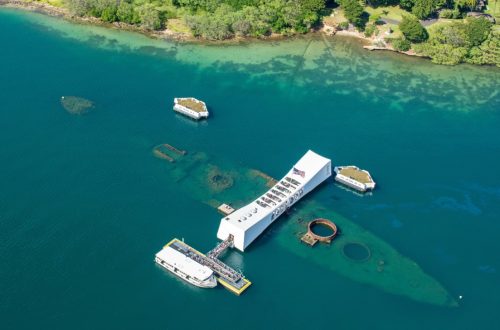 Aerial view of the Arizona memorial Pearl Harbor in Honolulu